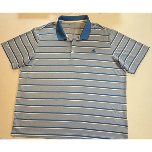 adidas Other - Adidas Men's Short Sleeve Polo Shirt Blue White Striped 2XL Outdoors Golfing-505